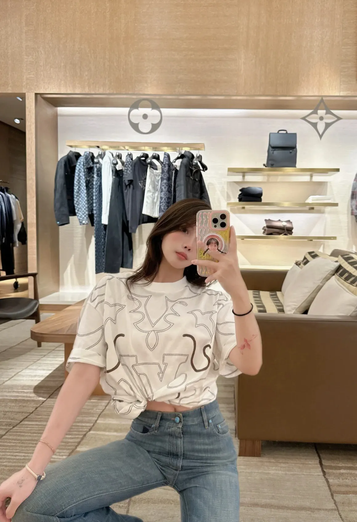 Louis Vuitton/Louis Vuitton presbyopic line pattern printed short sleeves